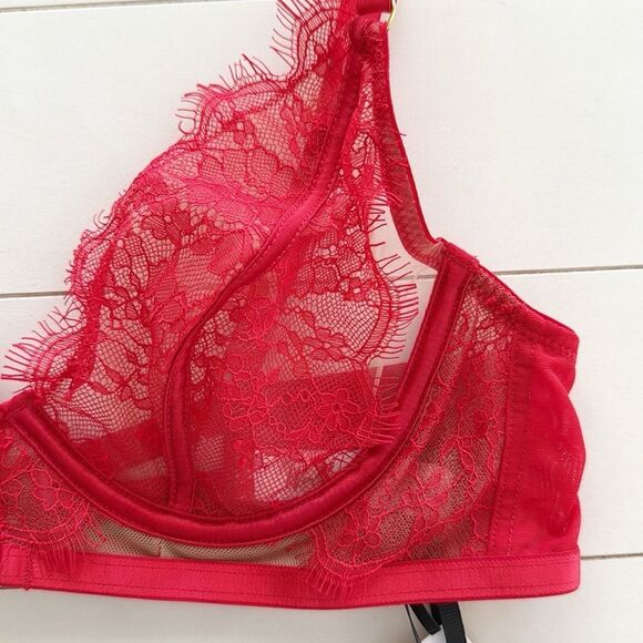 ASOS Wolf and Whistle Red Natalia Eyelash Lace Plunge Bra 34C - Picture 6 of 10